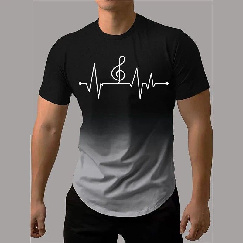 Men's T-Shirt 3D Printing Gradient Style Musical Note Tee Summer Oversized T Shirt For Men Fashion Short Sleeve O-Neck Tops