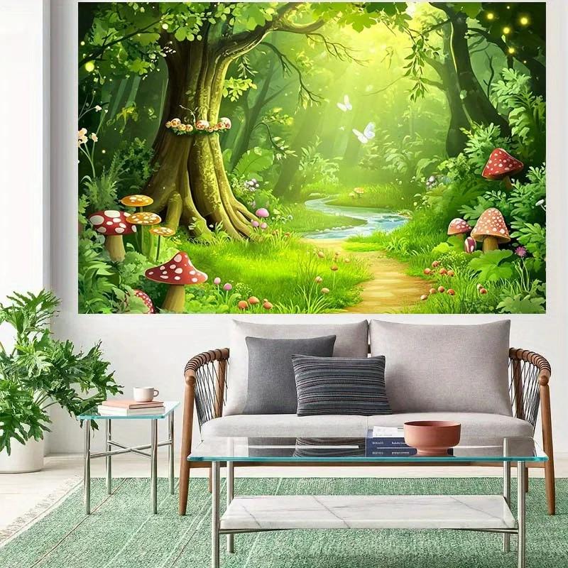 1 Piece Photo Background Cloth. This background cloth is themed around a fairy tale forest, presenting a vibrant forest DJH