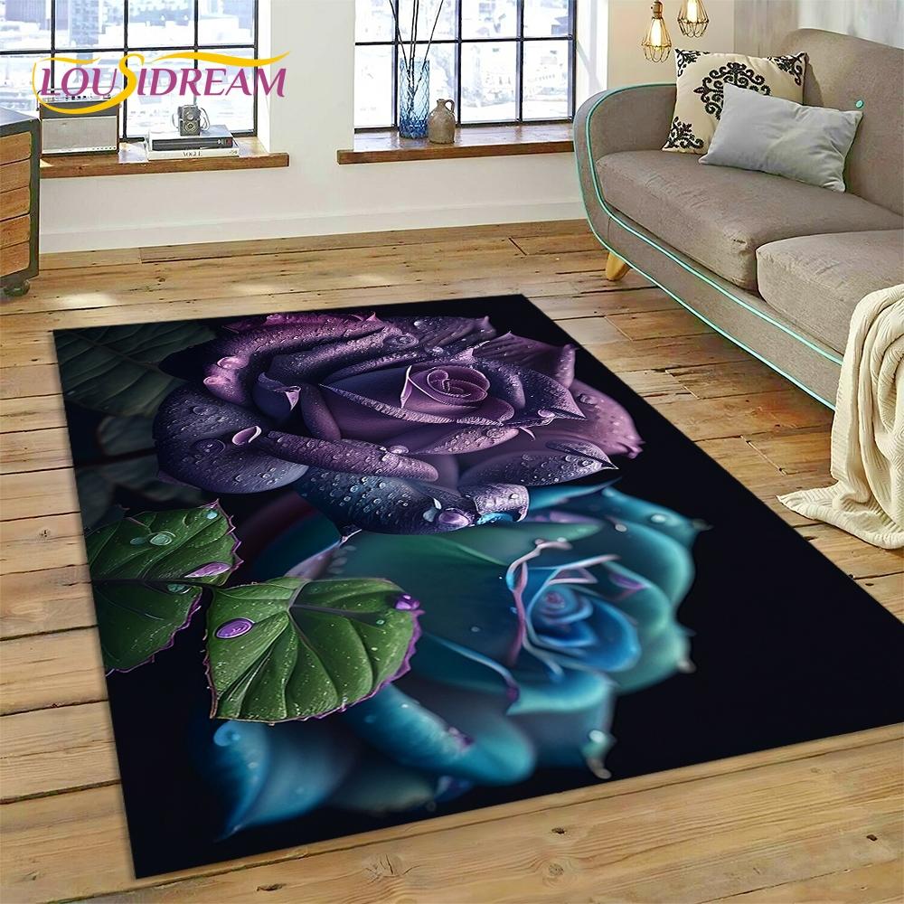 Rose Flowers Nordic Love Romantic Rug Carpet for Living Room Bedroom Home Decor,Floor Mat Non-slip Decoration for Sofa Doormat