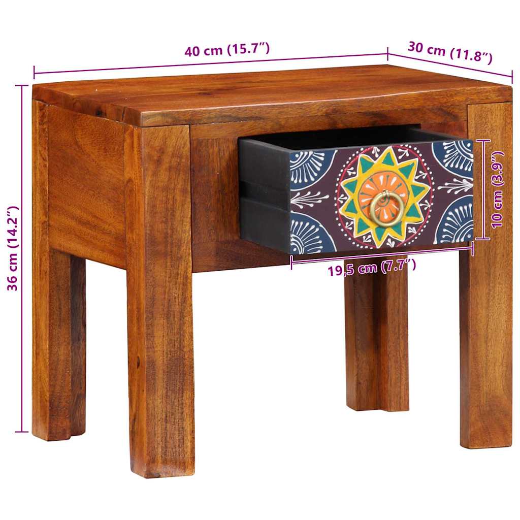 Side Table with Drawer and Storage Brown 40 X 30 X 36 Cm