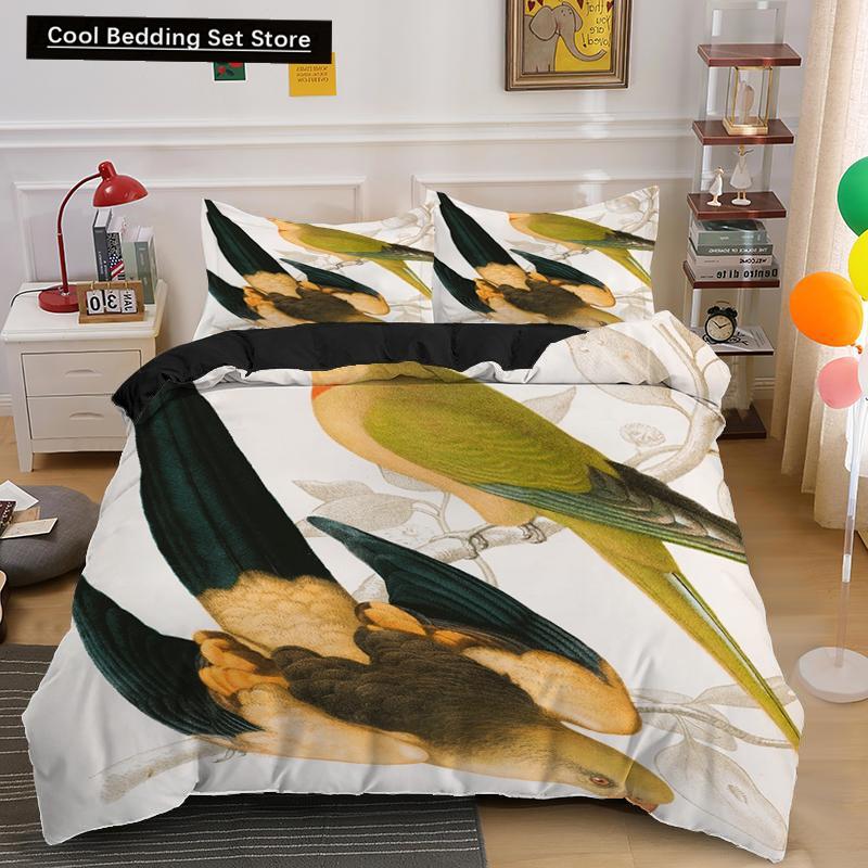 Cartoon Bird Print King Queen Duvet Cover Colorful Cute Pet Birds Bedding for Adult Fashion Animal 2/3pcs Polyester Quilt Cover