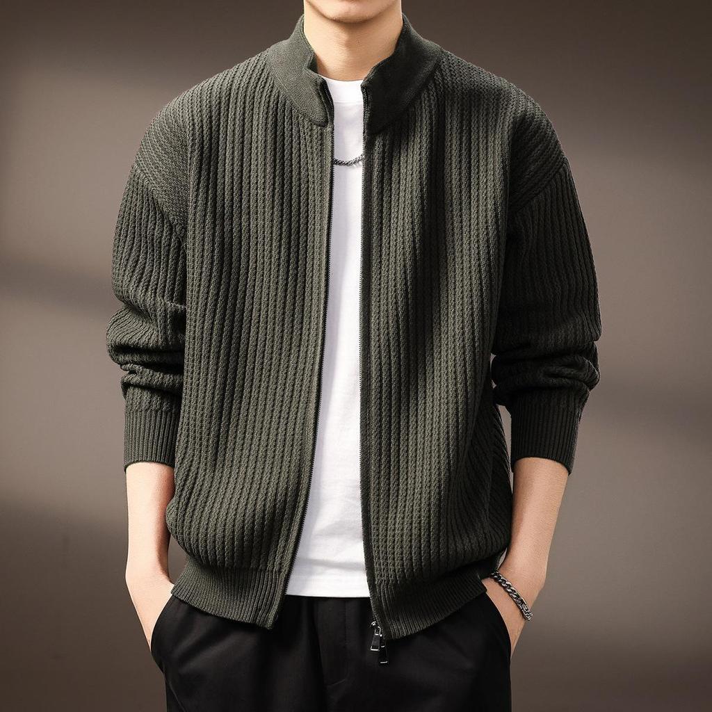Men's High-End Stand Collar Cardigan Knit Jacket - Autumn/Winter Trendy Loose Sweater