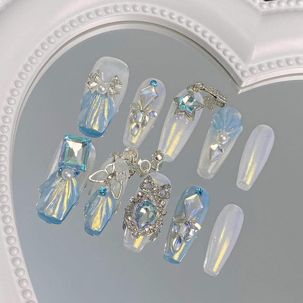 

Ручной гелевый маникюр: Осветляющие ледяные прозрачные ногти-кисточки русалки, съемные для свадеб Mermaid Legend-XS