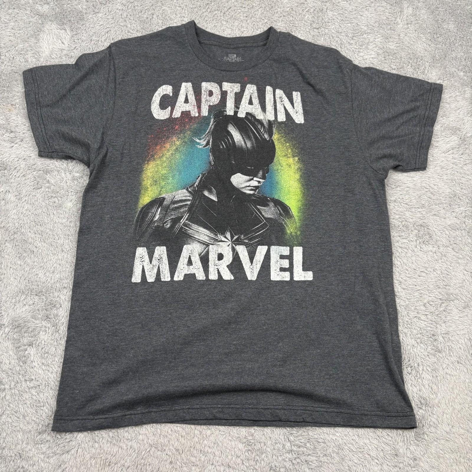 Marvel Captain Marvel Shirt Mens Large Gray Superhero Graphic Tee Movie Comics S