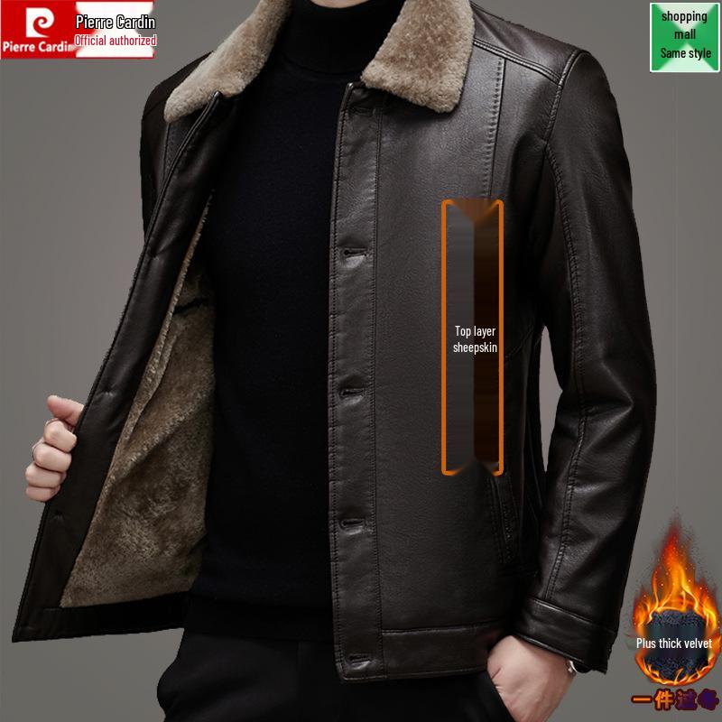 Pierre Cardin Men's Winter Sheepskin Leather Jacket with Fur Lining