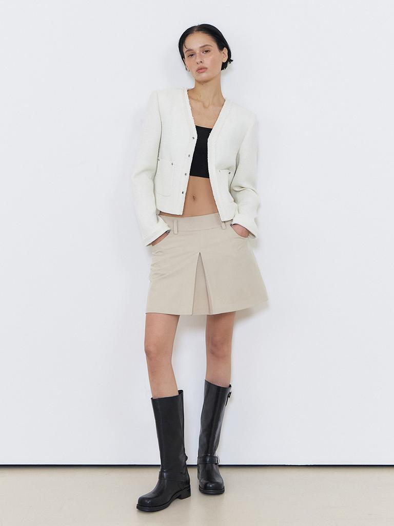 Etmont Inverted Pleats Mini Skirt, Beige