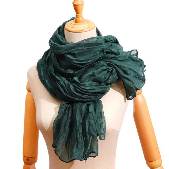 Women Pleated Scarf Thickened Weave Autumn Winter Scarf Solid Color Breathable Shawl Headscarf Outfit Accessories