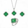 Geometric Four-Leaf Clover Pendant Set With Iced Green Chalcedony Inlay Vacuum Plated Copper Alloy Jewelry Men Women