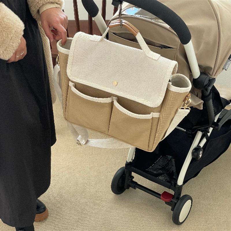 Mommy Bags, Mother and Baby Bags, Niche Design Canvas Bags, Ins Simple Commuting Bags, Splicing Handheld Bags