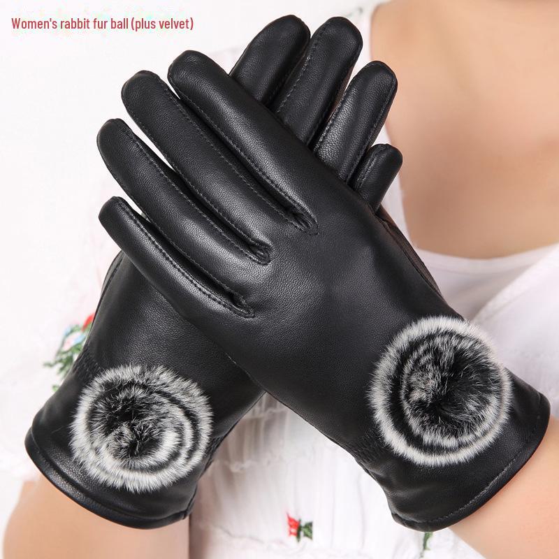 Unisex Sheepskin Leather Motorcycle Gloves with Velvet Lining for Winter Warmth