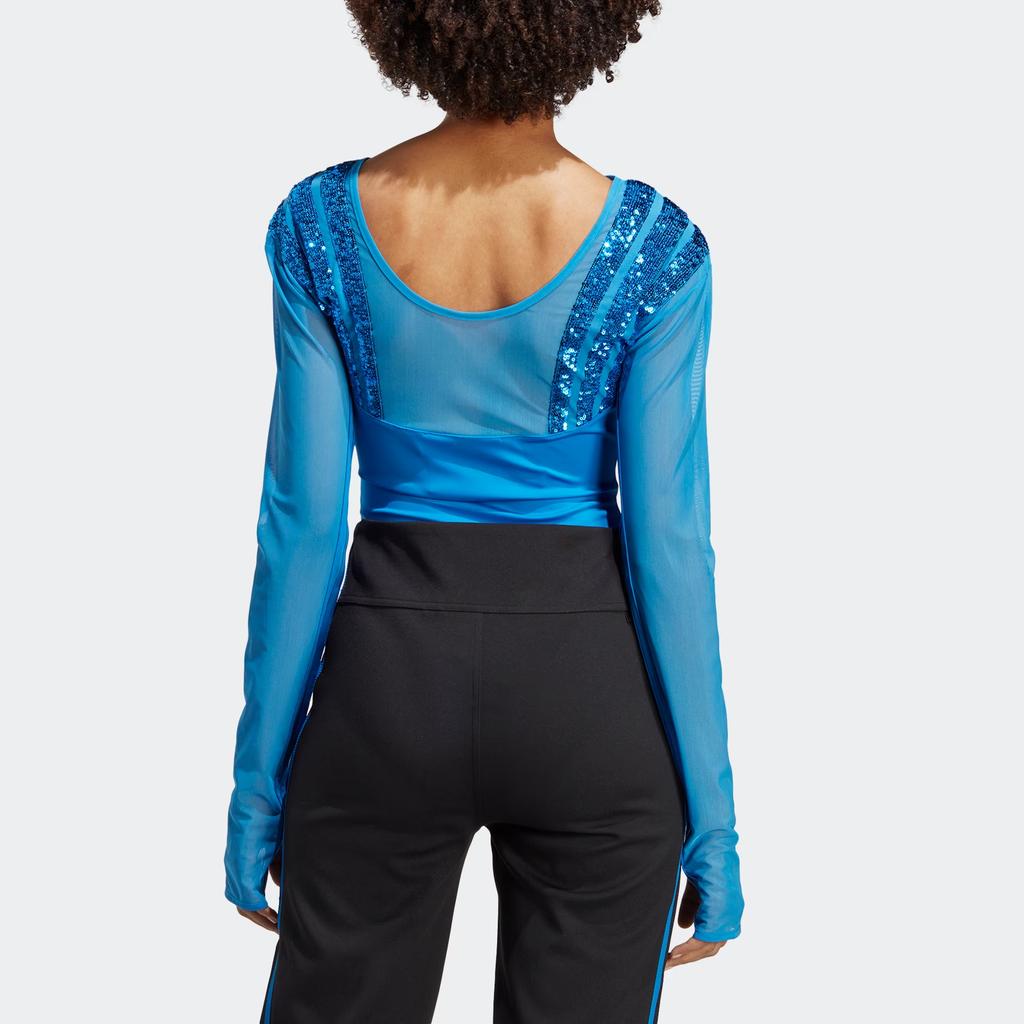 Adidas Originals Blue Version Series Santiago Bodysuit Solid Color Sequin Pattern Sports Long Sleeve Jumpsuit Women Bodysuit HR3416