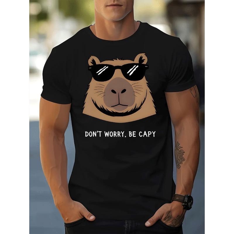 

European sizes Men s Capybara in Fashion Glasses Graphic T-Shirt - Casual Short Sleeve Capybara Face Print Tee for Streetwear & Gym, 4XL чорний