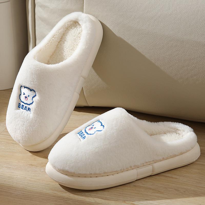 

Новые тапочки из искусственного меха кролика и медведя для дома, теплые, для дома, тихие, пара, наступающая на дерьмо, толстые подошвы, хлопковые тапочки для женщин 36-37 белый