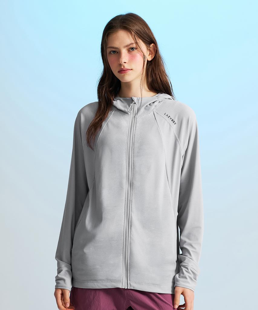 Leijibi Tech Flow Hydro Performance Loose Fit Zip-Up Hooded Rash Guard M Light Grey