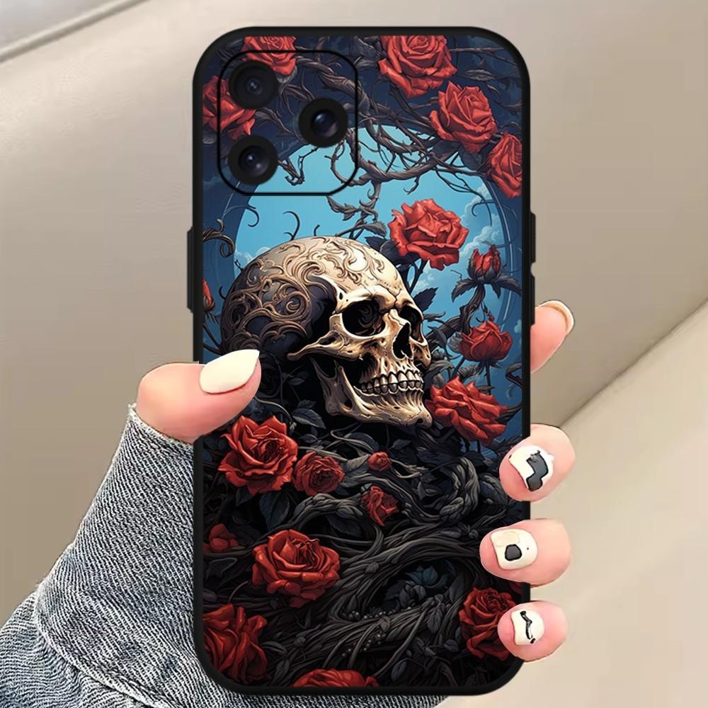 Deluxe Skull Dead Flowers Phone Case For Xiaomi 10 12 Poco M3 X3 Nfc Redmi 10 11S Lite Ultra 4G 5G Black Soft Shelll