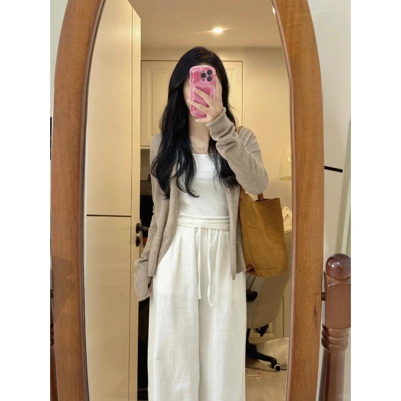 

Slack knitted cardigan women s lazy style versatile top spring loose casual long-sleeved jacket L