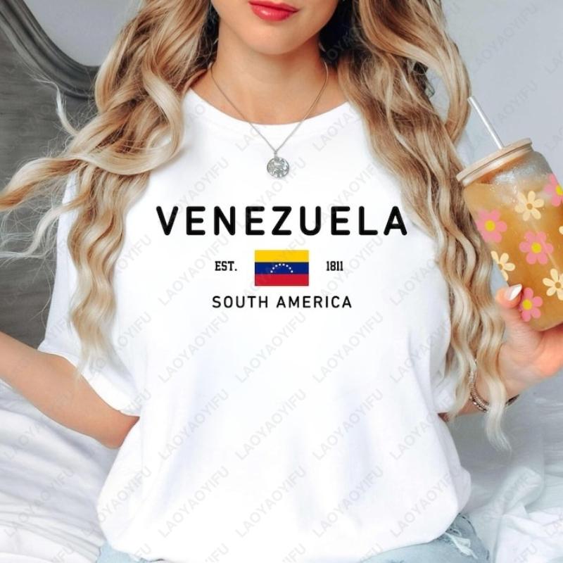 

Venezuela South America Unisex Cotton Tshirt Peace Creative Trend Casual Retro Oneck Printed Women Tops Ropa Mujer New Style 4XL