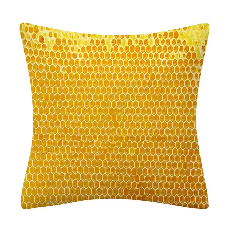 

Modern Home Decor Pillow Cover 18x18 Inches Simple Style Bees Honeycomb Printed Cushion Cover Sofa Decorative Pillows Pillowcase 40x40cm16x16Inch