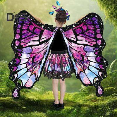 Schmetterlingsumhang für Kinder, Performance, Cosplay, buntes Feenflügel-Kostüm mit flatternden Ärmeln, mehrlagigem Saum, Karnevalsrock, Halloween-Fotografie