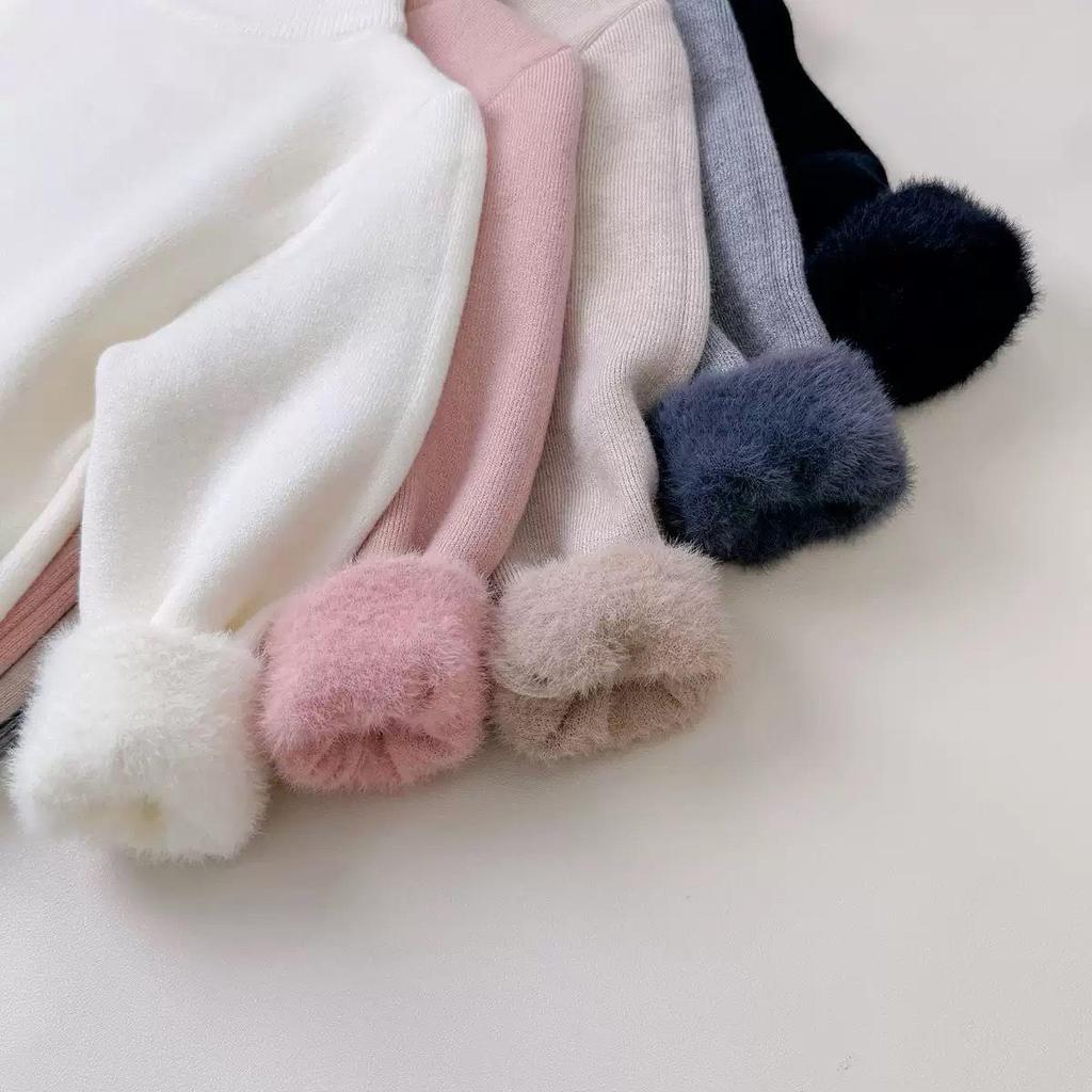 Girls' Fleece-Lined Thick Soft Base Layer Sweater - Half-High Collar for Autumn/Winter