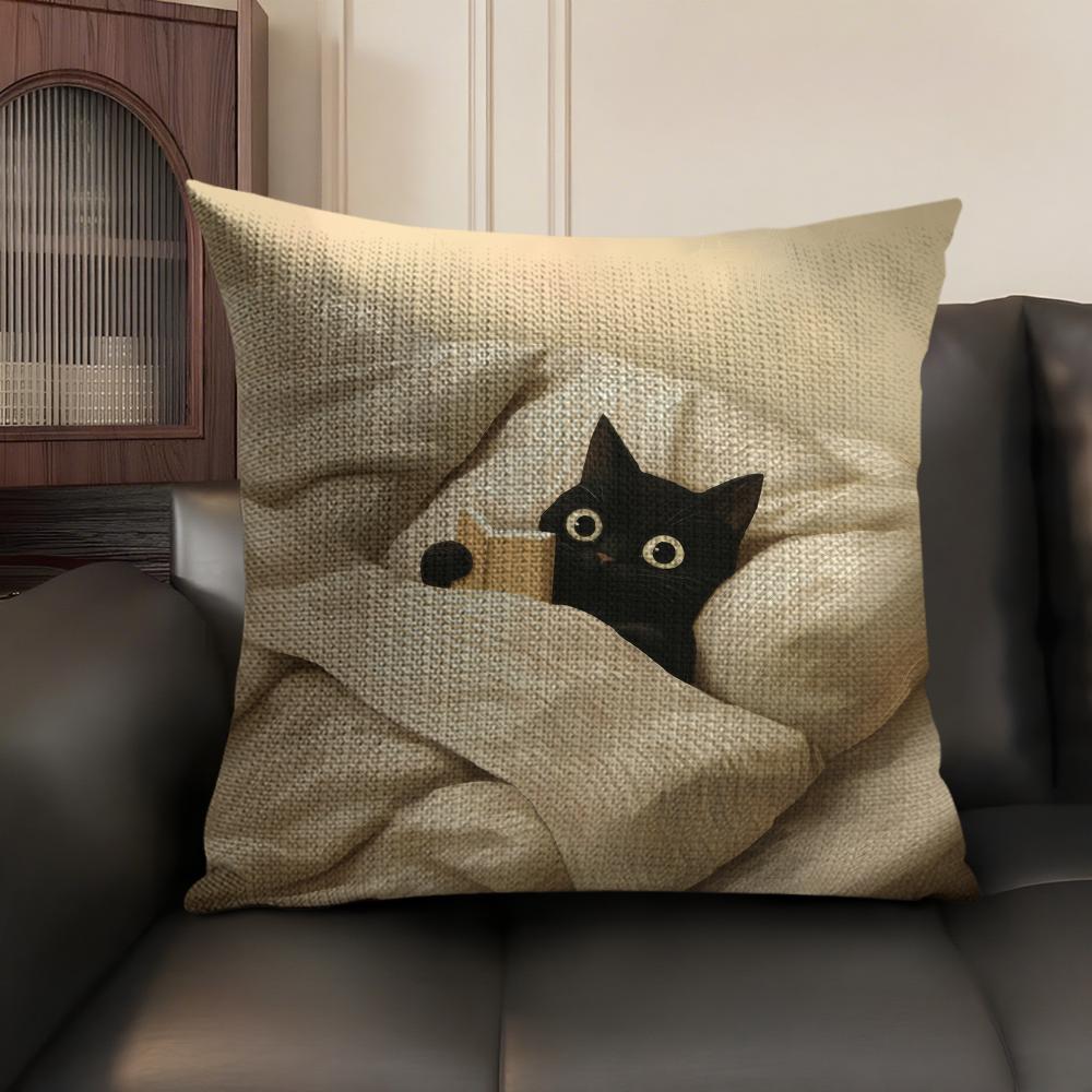 Couple Cats Cushion Cover Summer Breathable Linen Organic Fabric Double-Sided Printing Sofa Pillow Case Home Decor