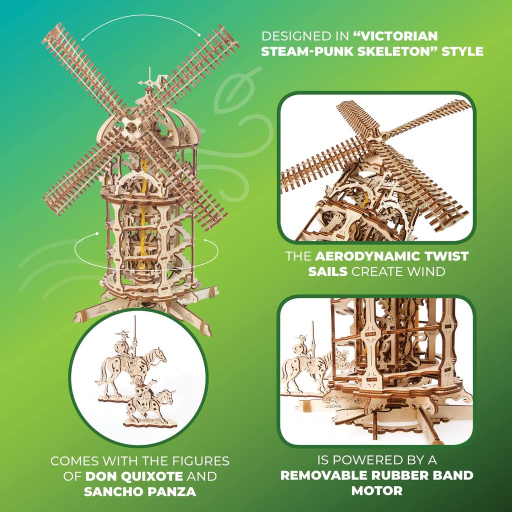 Ugears Windmill Wooden Puzzle, Craft Model, No Glue or Tools Required, Adult Men, 70056, Assembly Instructions Included