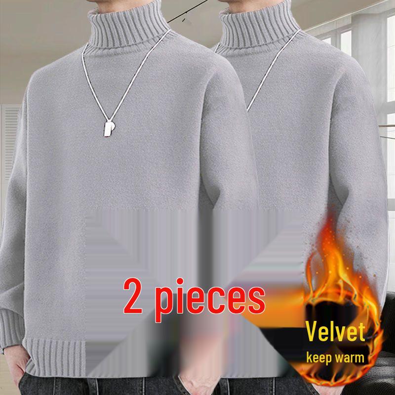 

Мужской свитер с высоким воротником, на очень толстой флисовой подкладке - Теплая повседневная трикотажная одежда для осени/зимы. L (110-130 jin)