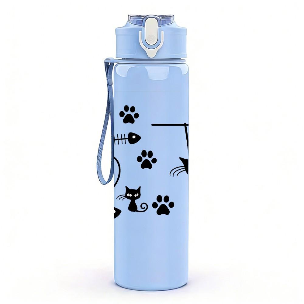 1PC Cat Paw Playing Line Art 750ml Color Plastic Sports Water Bottle Leakproof Flip Straw Lid Suitable for Sports Office Home Use