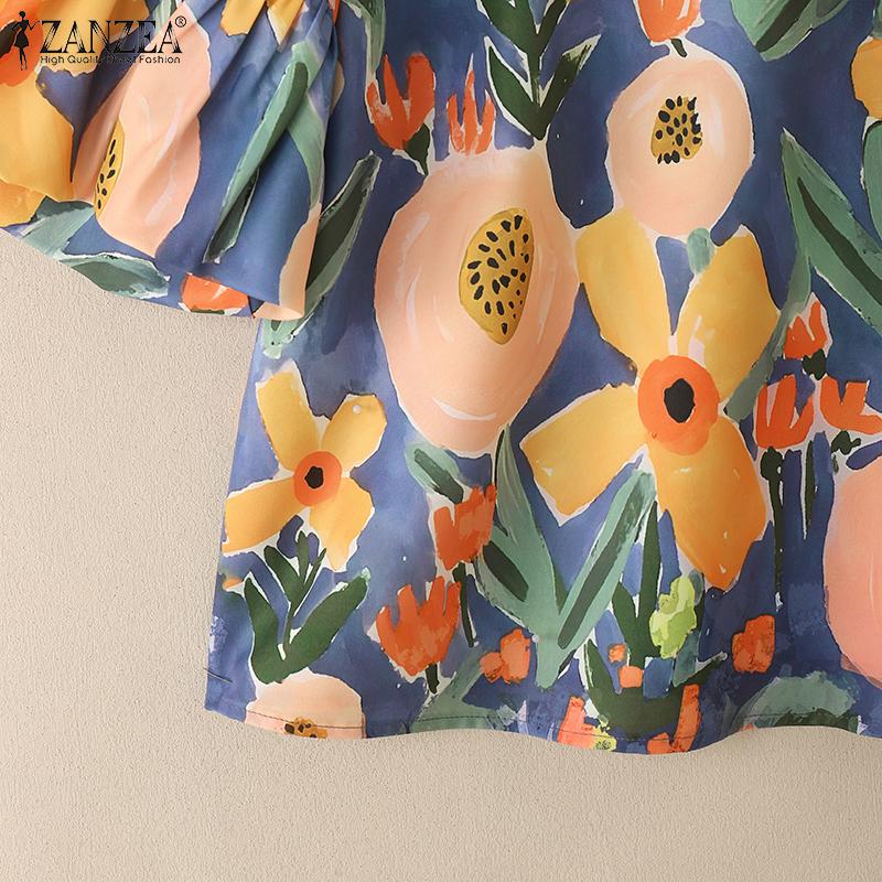 ZANZEA Women Summer V-Neck Casual Floral Print Short Sleeve Blouse