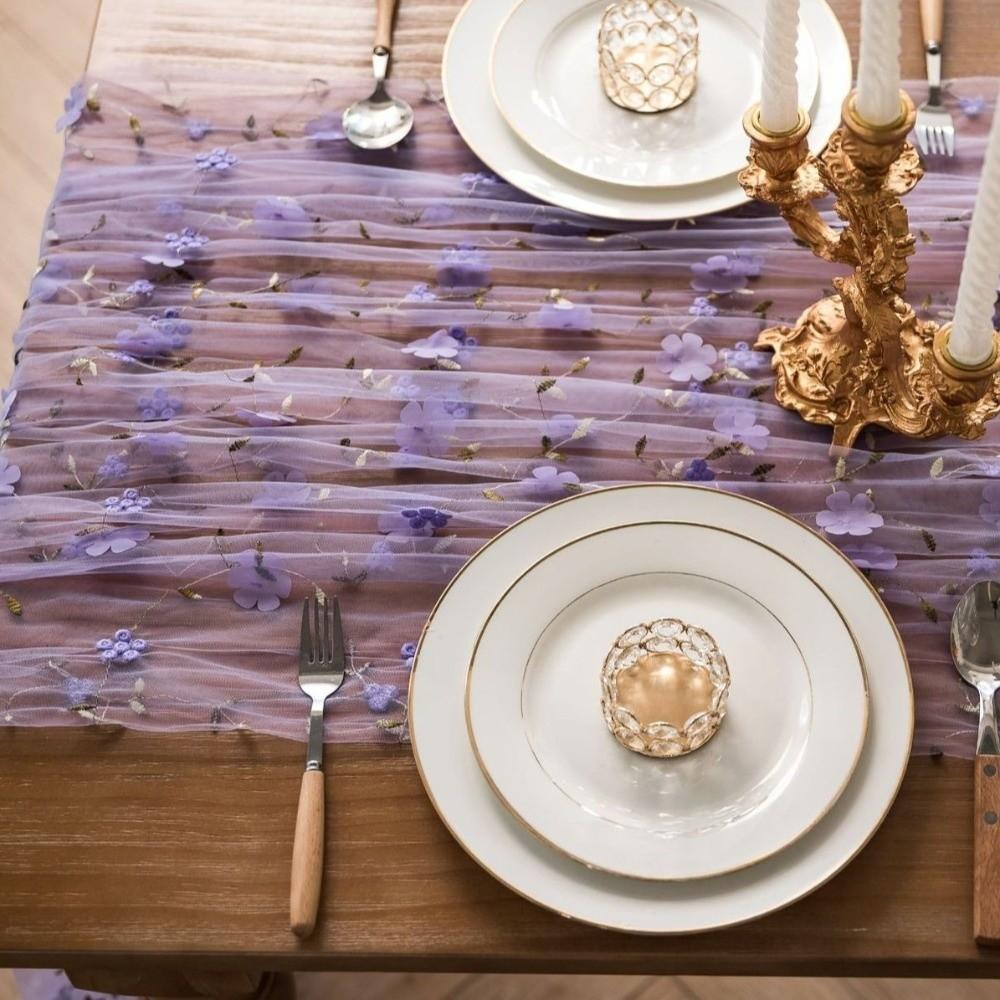 Semi-Transparent Tulle Table Runner Romantic Floral Tablecloth Gauze Tablecloth Banquet