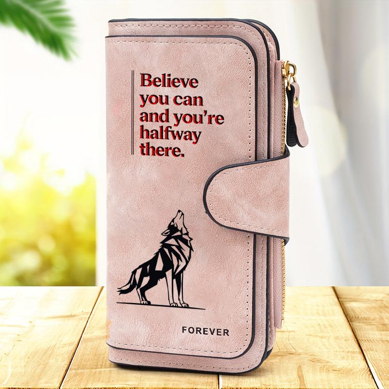 Women's Long Wolf Pattern Wallet 1 Piece Multifunctional Portable Snap Button Coin Purse Practical Daily Storage Wallet Perfect Birthday Gift for Cat