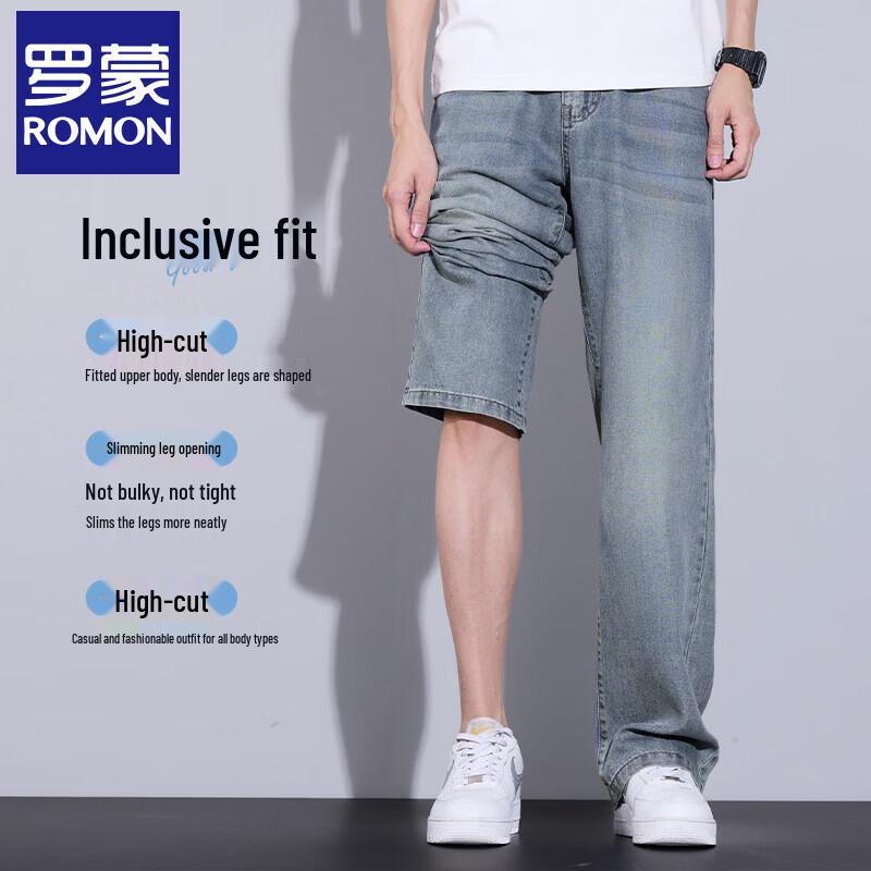 ROMON Men's Tencel Blend Loose Straight Summer Jeans