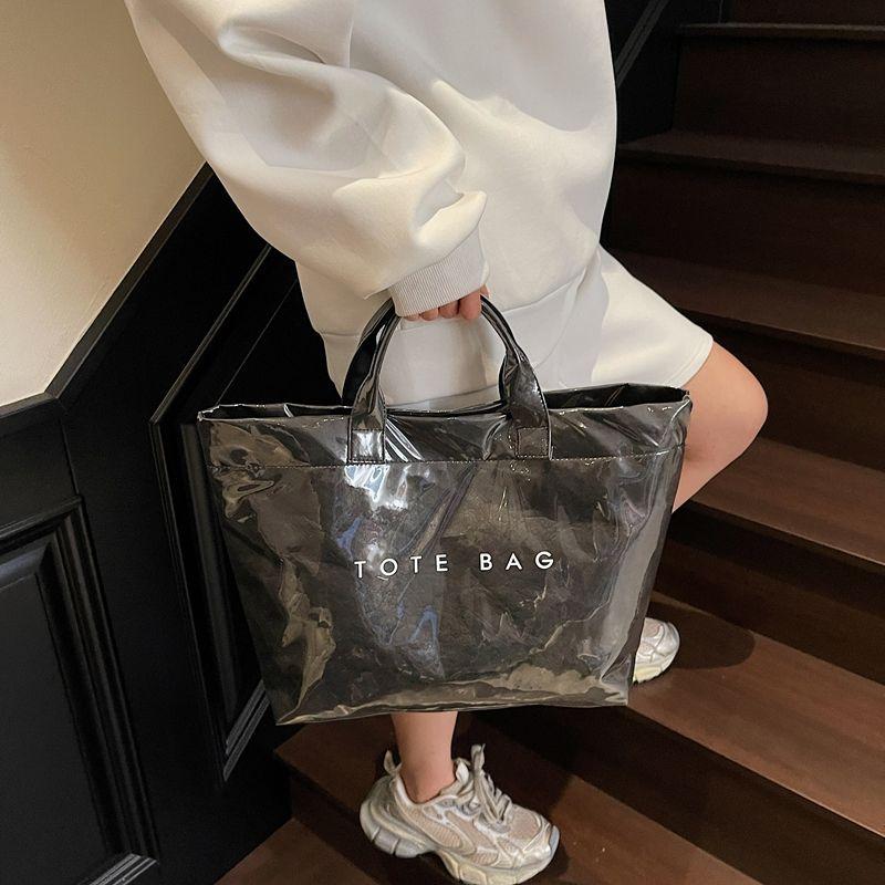 

Large Capacity Brown Packing Paper Gel Bag 2025 New Arrival Transparent Waterproof Bag Work Work Clothing Crossbody Tote Bag Black