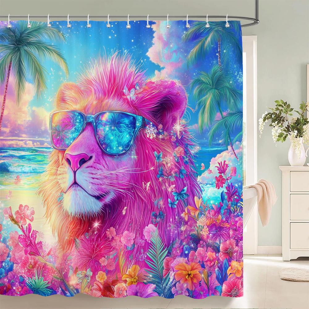 

Creative Animals, Wolves, Lions, Dog Printed Shower Curtain Partition Privacy Hanging Home Decoration Curtain With Hooks W60H190(CM)-1 Pcs