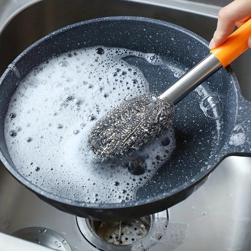 Xiaomi Stainless Steel Pot Brush with Long Handle, Steel Wire Ball Brush and Long Rod Cleaning Brush Dish Brush Kitchen Cleaning Tools
