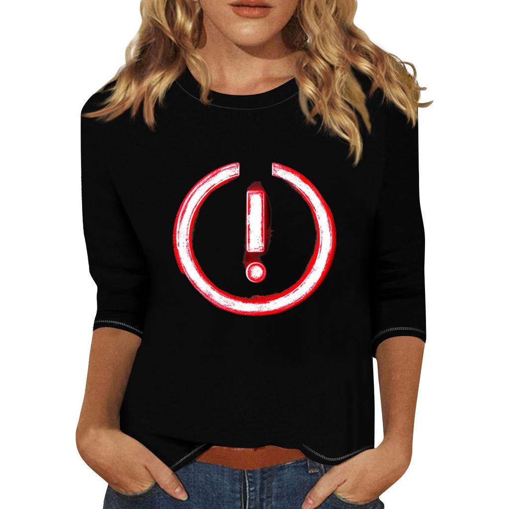 Damenmode Lässig Dreiviertelarm Ausrufezeichen Print Rundhals Pullover Top