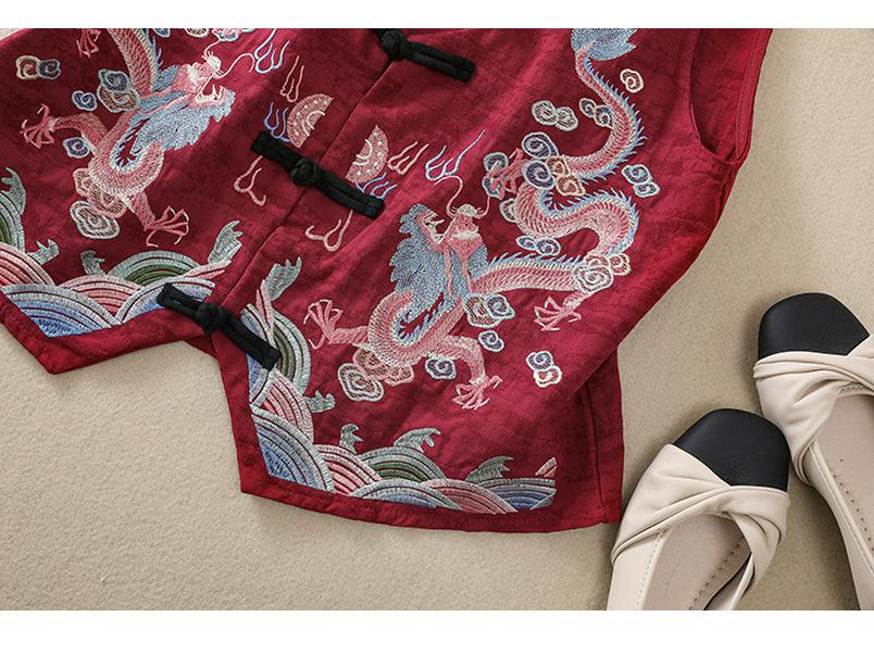2026 Spring/Summer Retro Ethnic V-neck Embroidered Cotton Linen Sleeveless Vest for Women