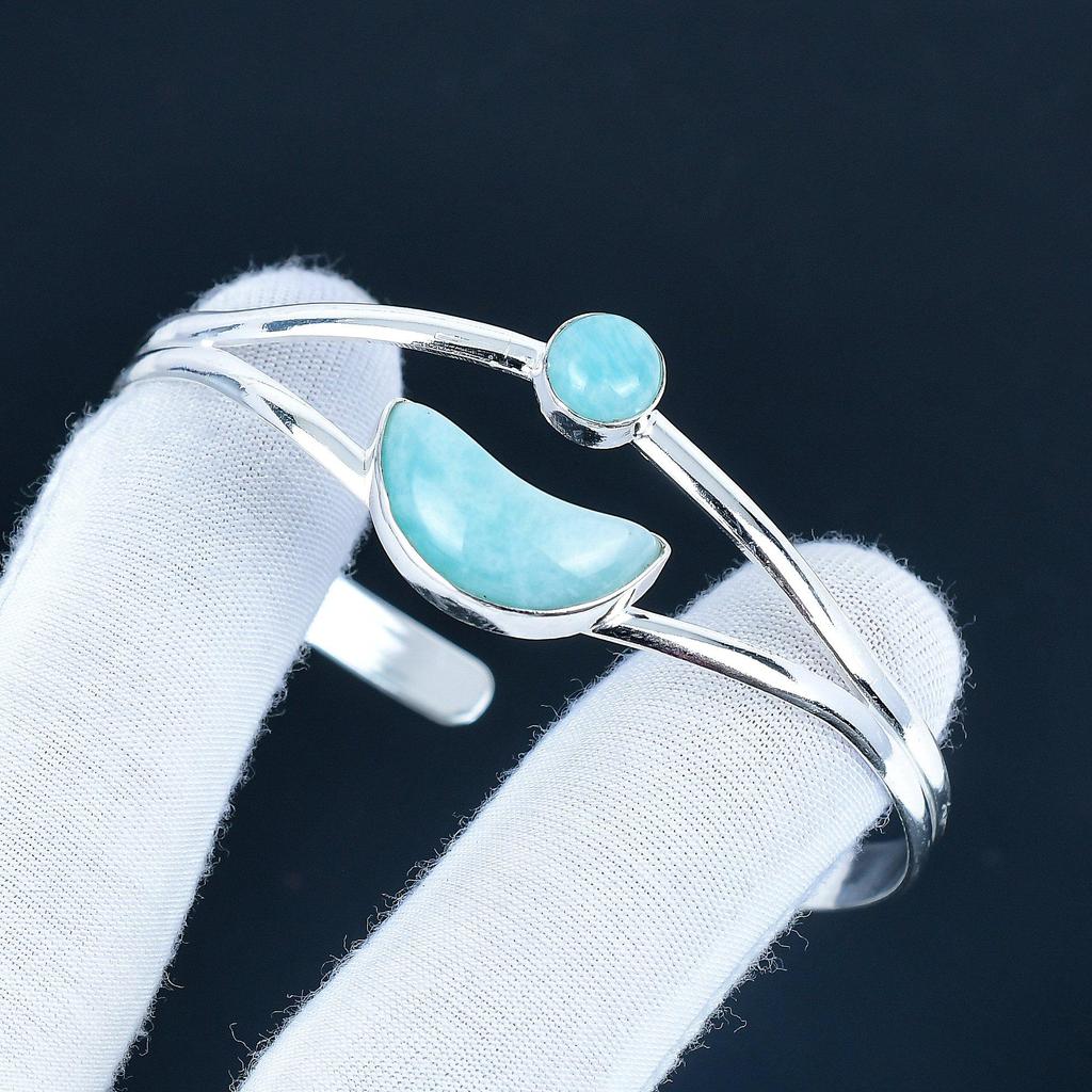 Amazonite Gemstone Handmade Cuff Bangle 925 Sterling Silver Cuff Bangle, Amazonite Bracelet For Wife , Unisex Bangle, Wadding Gift