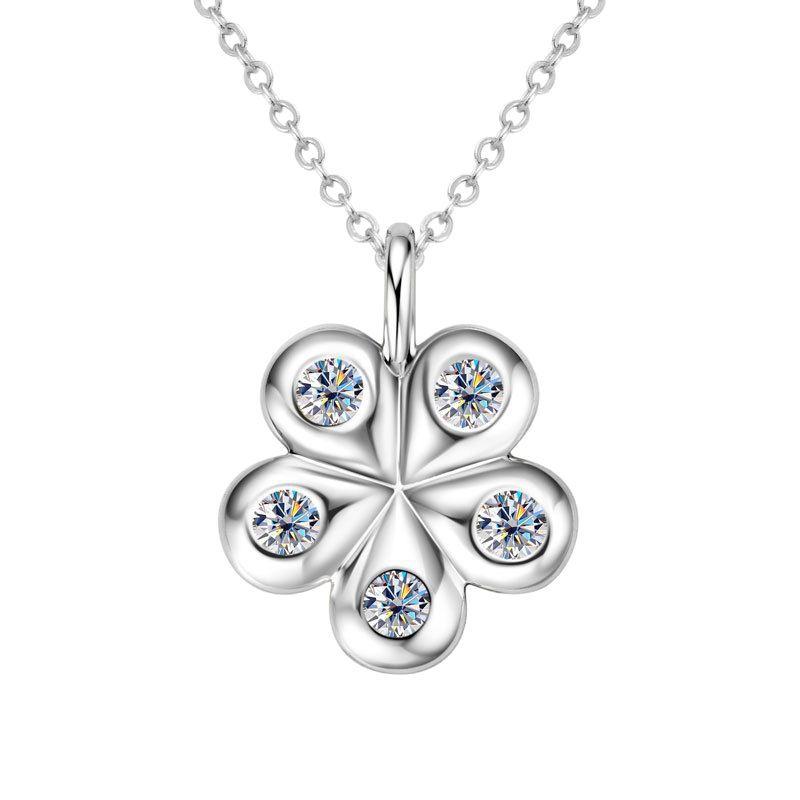 Srebrny Glam Luksusowy Naszyjnik z Moissanitem, Prosty i Elegancki Dla Kobiet, Popularny Łańcuszek Camellia na obojczyk, Świeży i Delikatny Wisiorek Płatek