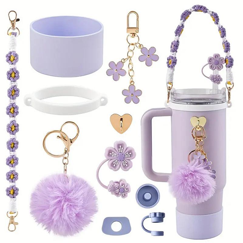 

Чехол для крышки с трубочкой, брелок-подвеска с цепочкой, аксессуары, брелок с помпоном, ручка для бутылки-тамблера Stanley Cup для женщин фиолетовый