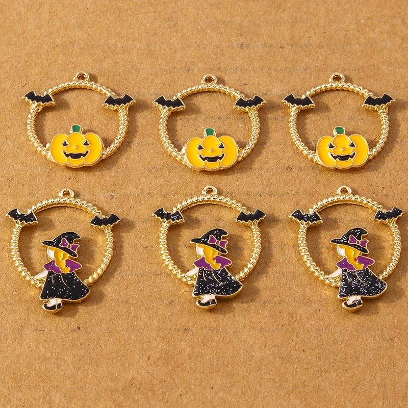 10pcs Enamel Halloween Pumpkin Witch Charm Pendants for Necklace Earrings DIY Bracelet Handmade Jewelry Making Accessories