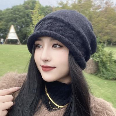 Chapeaux d'automne et d'hiver, cordons de serrage torsadés, chapeaux empilables, bonnets chauds enveloppants froncés pour femmes, grand tour de tête, petits bonnets tricotés contre le froid