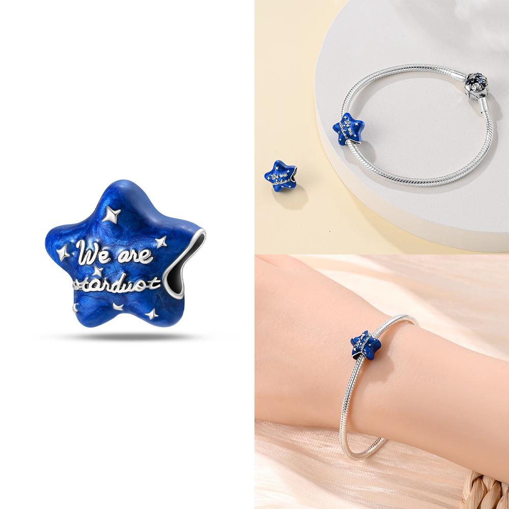 Original Blue Star Spaceship Heart Charms 925 Silver Beads for Women DIY Bracelet Necklace Jewelry Gift