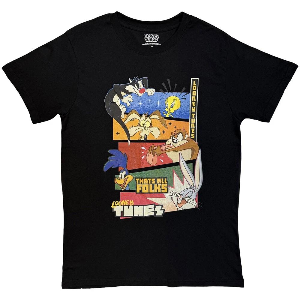 Looney Tunes Unisex TShirt Thats All Folks Block Graphic Black M