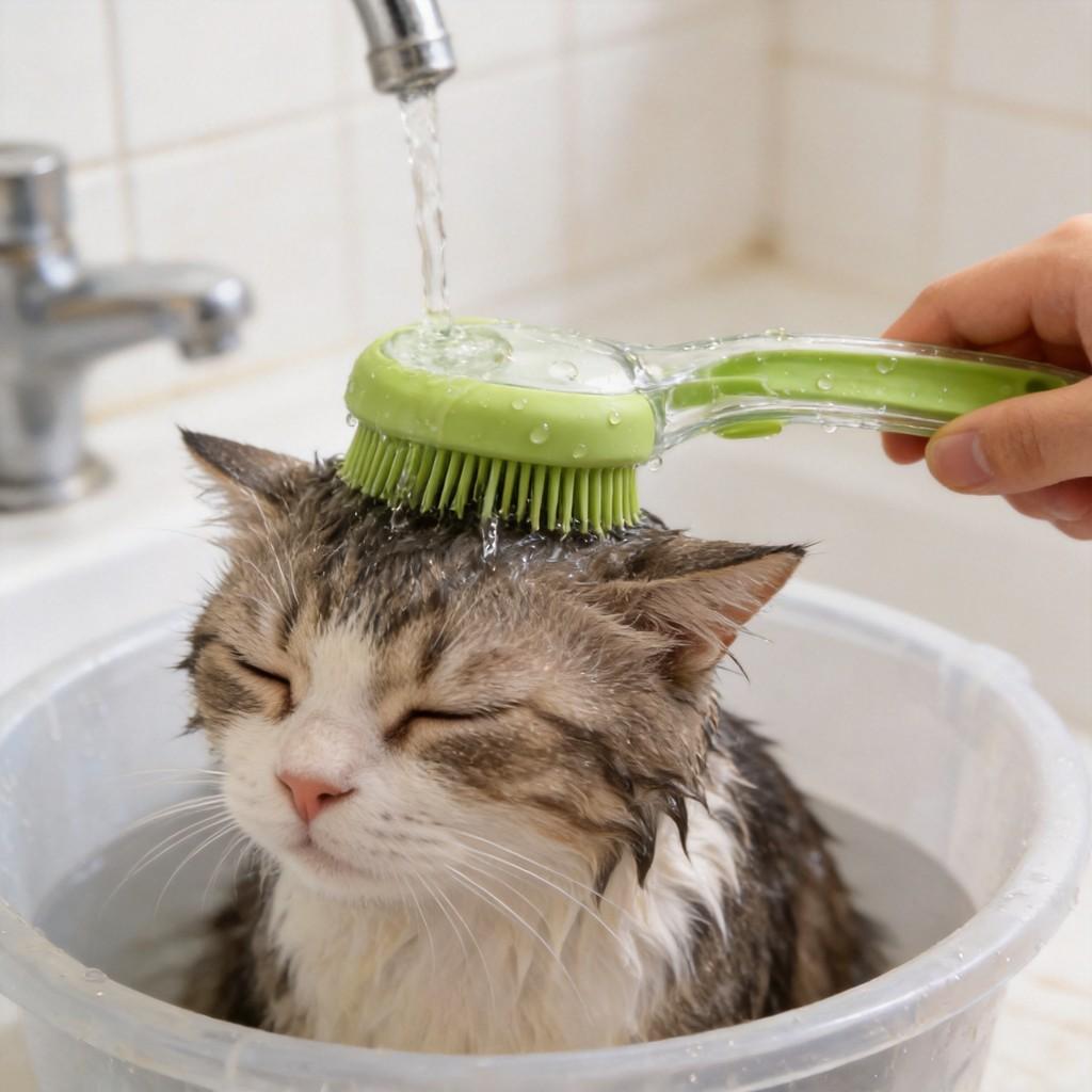Pet Bath Brush Long Handle Silicone Grooming Tool For Dogs And Cats