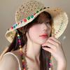 Women Straw Hat Wide Brim Breathable Straw Weaving Hat with Colorful Beads Decor Flexible Edges Sun Hat