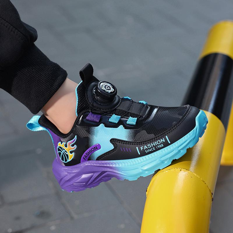 

2025 Осень Мальчиковые Кожаные Легкие Нескользящие Кроссовки для Бега - Универсальная Детская Спортивная Обувь 31 чёрный/фиолетовый