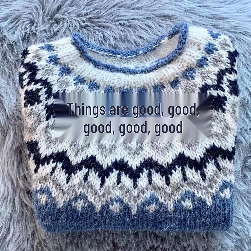 Women's European & American Color Block Round Neck Knit Sweater - Loose, Fashionable Pullover.