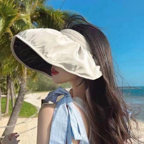 WTEMPO Summer UV Resistant Sunshade Hats Empty Topped Shell Sun Hats Face Covering Hair Hoops Sunscreen Caps Simple Solid Color Foldable Sun Hat