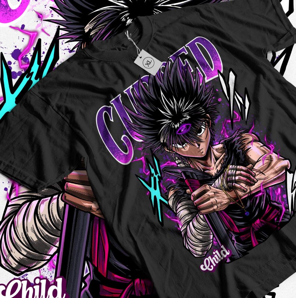 Anime Kuwabara Yusuke Hiei Yu Yu Vibrant Graphic Black T-Shirt All Size